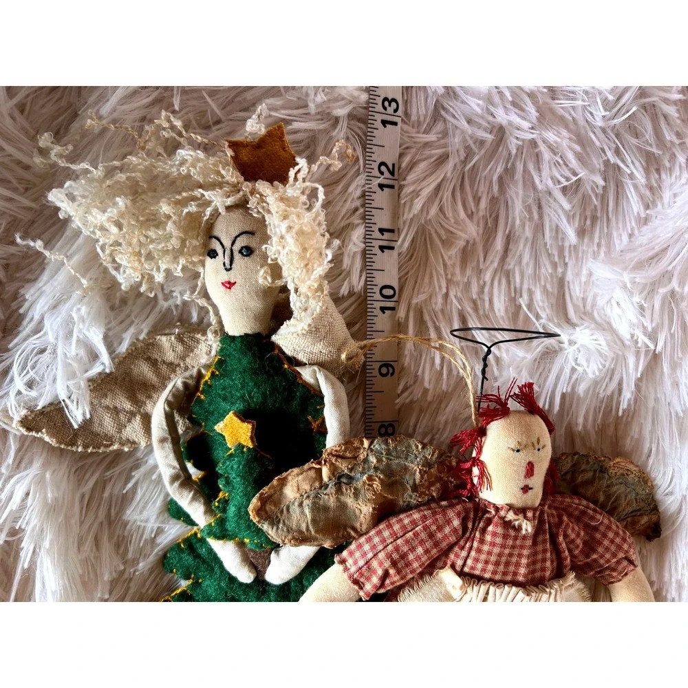 3 Rustic Primitive Christmas Tree Ornaments Angels Bunny Whimsical Folk Art